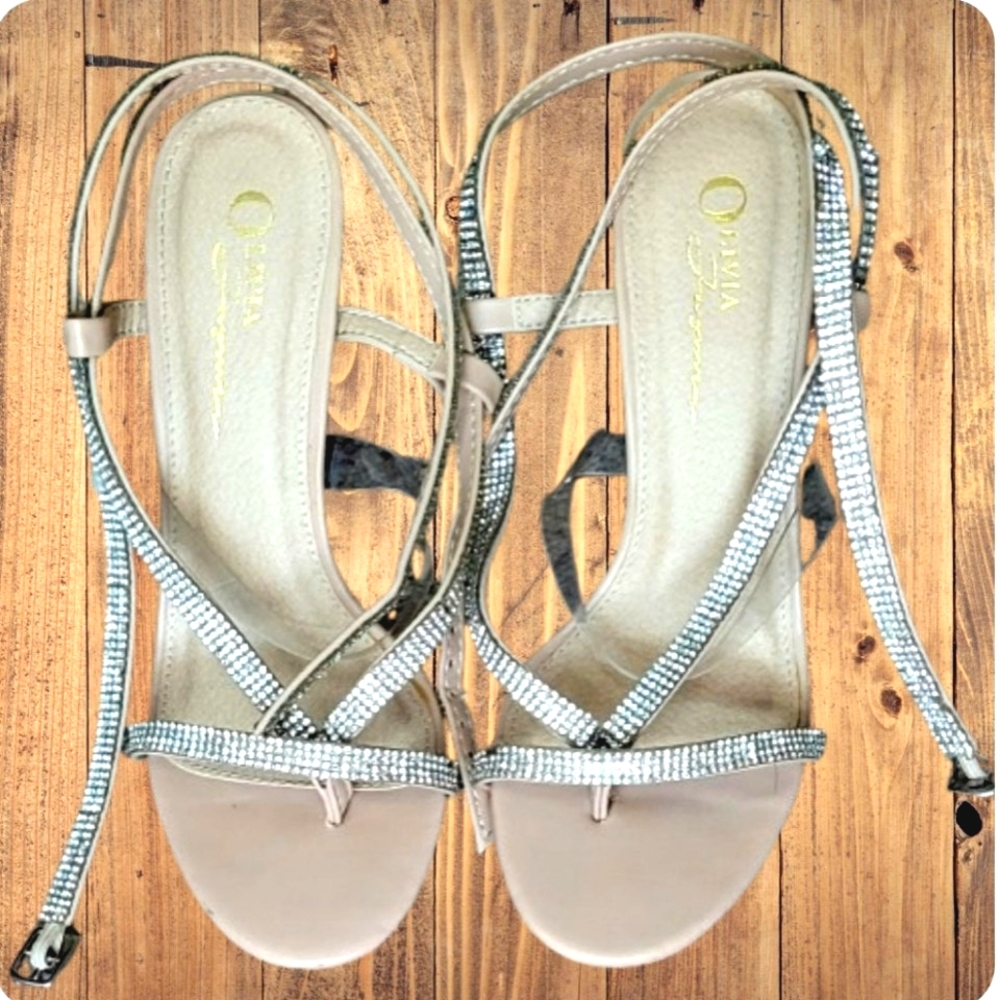 Olivia Ferguson rhinestoned ankle steapped 4" heels Size 6.5